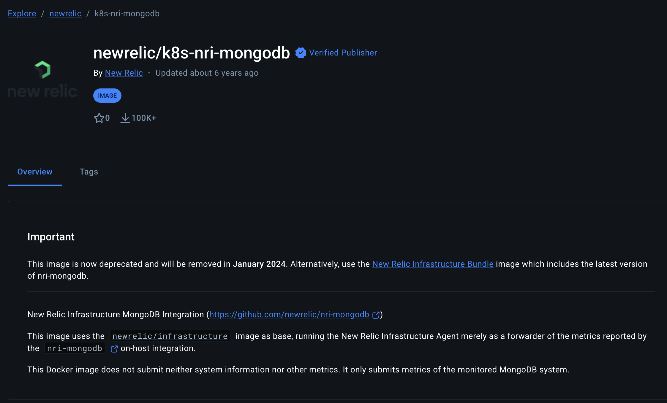 Docker Hub deprecation notice Screenshot of Docker Hub deprecation notice for legacy Kubernetes images