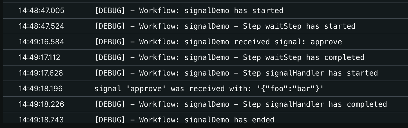 Screenshot displaying Logs if the workflow was started with the options: {logLevel: DEBUG} Screenshot displaying Logs if the workflow was started with the options: {logLevel: DEBUG}