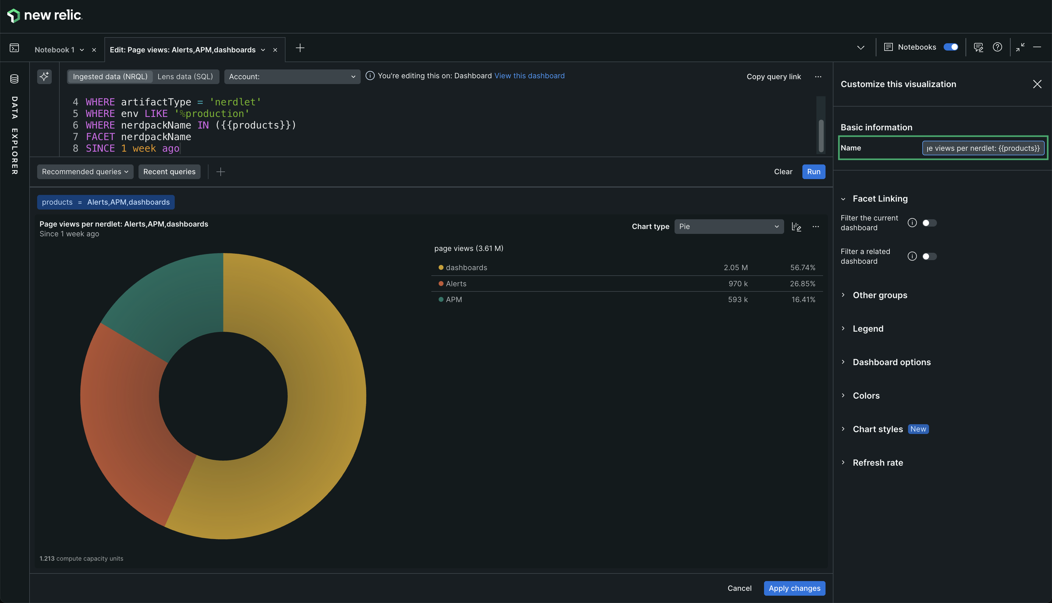 Screenshot showing the widget edit options Screenshot showing the widget edit options